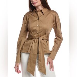 Toxin “Mina seamed front button down Women's Tan Blouse built in belt